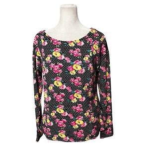 Betsey Johnson Black Floral Dot Blouse Size Small